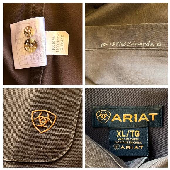 Ariat Men’s Shirt Solid Twill Brown Orange Button Down Long Sleeves 2012 - Picture 9 of 12